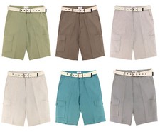 CONCITOR Men’s Linen Cargo Shorts Flat Front Solid Color Short with Men's Belt picture