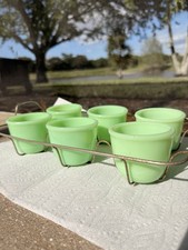 McKee Jadeite 6 Custard Cups With Metal Holding Rack *HTF* Glows picture