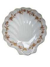 Vintage Chamart Limoges France SignedPorcelain 9”Gold Gilt Rim Clam Shell Dish￼ picture