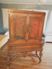 Antique Berkey & Gay China Cabinet Floral & Bird Design 1920's-30's with Key picture