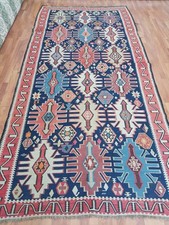 Antique Azerbaijan Kuba Rug Geometric Deformed Runner Rug 150 Years Old Rug A picture