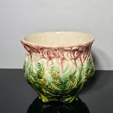 Antique J.B. Owens Pottery Majolica Jardiniere Rooster Birds Blended Glaze c1900 picture
