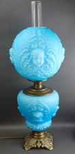 Vintage Gone with the Wind Angel Cherub Face Blue Satin Glass Hurricane Lamp HTF picture