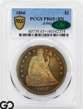 1866 Seated Liberty Dollar Pattern Proof PCGS/CAC PR 65+ BN J-541, Gem Surfaces picture