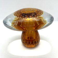 Vintage Viking Controlled Bubble Amber Glass Mushroom Paperweight #7363 picture