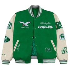 Philadel-phia Eagle-s Go Birds Kelly Green Varsity Bomber Letterman Jacket picture