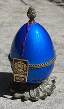 Vintage Evans Cobalt Blue Guilloche Enamel Egg Table Lighter w/ Original... picture