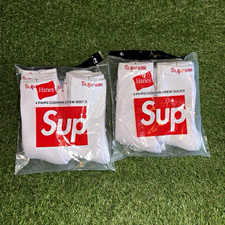 Supreme x Hanes Cushion Crew Socks Logo White Men’s One Size 4 Pairs picture