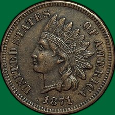 1871 Indian Head Cent Almost Uncirculated AU Coin #48118 picture