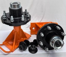 Pair 8x6.5 9000LB Shipping Container Caster Moving Wheels Lug Bolt-On w/ Handle picture