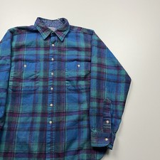 Pendleton Board Shirt Mens Large Blue Plaid Wool Flap Pocket 70s VTG picture