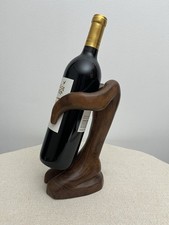 🟠 VTG Hand Carved Abstract Wood Figure Sculpture Modernist Wine Bottle Holder picture