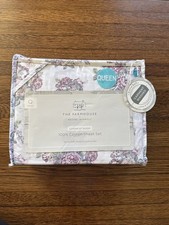 Rachel Ashwell Farmhouse Queen Size Garment Washed Floral Cotton Sheet Set NEW picture