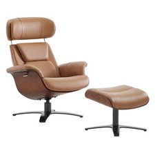 CHITA Genuine Leather Reclining SwivelChair with Adjustable Headrest and Ottoman picture