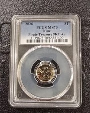 2026 Niue $1 Pirate Treasure 1g 9K Gold (0.375) PCGS MS70 Uncirculated picture