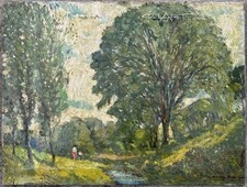 1920s C. Harry Allis Oil Painting Binghamton NY Susquehanna River Original Label picture