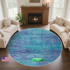 FLYRUGGO Round 5ft Abstract Rug, Modern Washable Indoor Circle - Teal+Purple picture