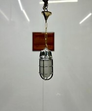 Set of 2 Antique Style Marine Hanging Lamp Caged Aluminum Brass Chain Fixture picture