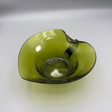 Vintage Rainbow Art Glass Green Crackle Glass Hand Blown Ruffled Bowl MCM picture
