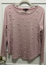 INC International Concepts Pullover Top Blouse Sz M Pink Mauve Pearl Long Sleeve picture
