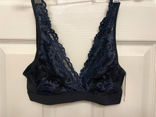 NWT Wacoal SZ S Black Blue Lace Instant Icon Bralette Wirefree Bra 810322 picture