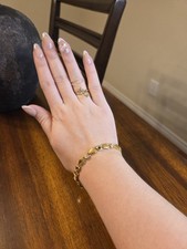 ​Vintage Monet Gold-Tone Charm & Crystal Tennis Bracelet picture