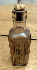 ANTIQUE DR AC DANIELS COLIC DROPS BOTTLE QUACKERY w CORK STOPPER PAPER SIGNAGE picture