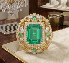 IGL Certified 3.90Ct Natural Emerald & Diamond Wedding Gift Ring 14K Yellow Gold picture