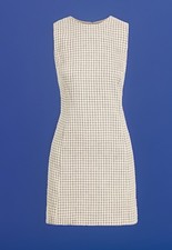 $395 Theory Women’s Checked Size 14 Cream Linen Blend Sleeveless Mini  Dress NWT picture