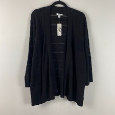 Croft & Barrow Cardigan Sweater Size 4X Black Open Knit Cotton Blend picture