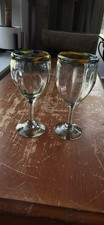Confetti Mexican Hand Blown Colorful Pebble Glass Wine Water Glasses Set of 2 picture