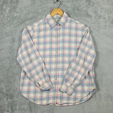 Vtg L.L. Bean Button Up Shirt Mens 18 Pink Plaid Flannel Long Sleeve USA Made picture
