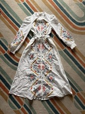Boden White Floral Embroidered Belted Button Front Midi Shirt Dress S/M picture