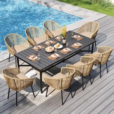 9Pcs Outdoor Dining Set Wicker Rattan Patio Table Chairs with Rectangular Table picture