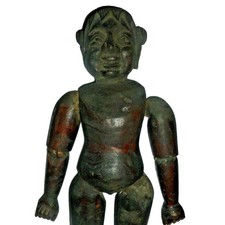 Antique Hand Carved Wood Jointed Figure Folk Art Smiling Doll Sculpture Chinese picture