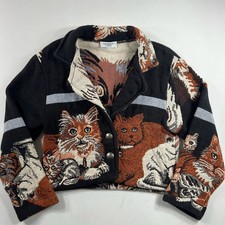 Vintage Midnight Lady by Paco Soie Cat Tapestry Cropped Jacket Women’s M picture