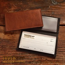 Handmade Amish Leather Checkbook Cover comes in Brown or Black picture