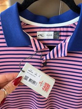 KJUS Men's Striped Polo Shirt Pink/Blue Short Sleeve Size 50 Comfort Fit Logo picture