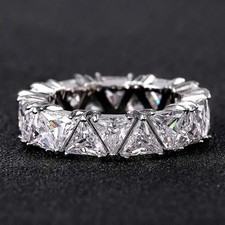 6Ct Trillion Cut Natural Diamond Solid 14K White Gold Luxury Eternity Band Ring picture