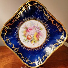 Regency Coalport Botanical Square Shaped  Dessert Dish C.1810 picture