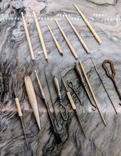 Antique Victorian Cow Bone & Sterling Crochet Hooks Sewing Tools 19 Pc 1867 Pat picture
