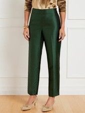 Talbots Slim Ankle Pants 14 Jacquard Foulard Dot Preppy Academia Green Shimmer picture