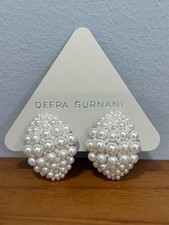 Deepa Gurnani Uma NWOT Graduated Faux Pearl Leather Back Earrings $80 Sold Out. picture