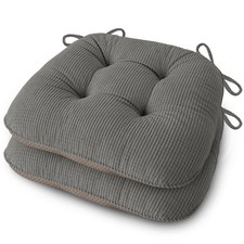 Tufted Corduroy Dining Chair Cushions 18x18x3 Inch Soft Seat Pads Grey 2 Pk picture