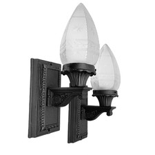 Pair Antique Cast Iron Sconce Lights Etched Art Deco Torpedo Globes picture