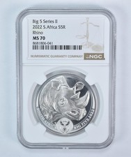 2022 South Africa 5 Rand Silver Big 5 Series II Rhino 1 Oz MS70 NGC picture