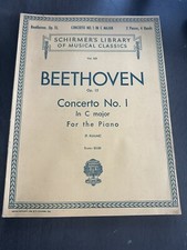1929 Beethoven Concerto No. 1 in C Op 15 Piano Sheet Music Schirmers Library picture