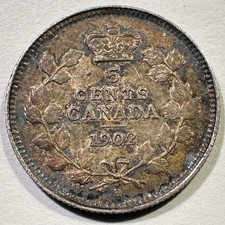 1902 Canada 5 Cents Small H Edward VII Silver Scarcer Variety picture