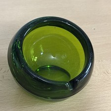 Vintage Viking Orb Ashtray Slanted Sphere MCM Green Glass 4