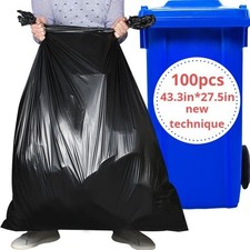Extra Thick 3 Mil Heavy Duty Black Trash Bags, 50-55 Gallon, 100 Count for Yard picture